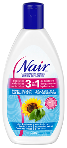 Nair™ 3 in 1 Hair Remover Lotion for Sensitive Skin and All Hair Types with Sunflower Seed Oil and Green Tea Extract